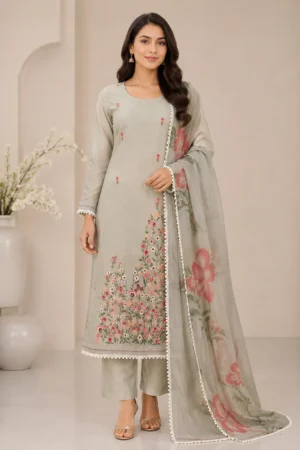Mint Grey Premium Organza salwar suit