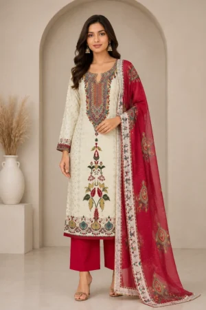 Off white digital print Jam Satin salwar suit