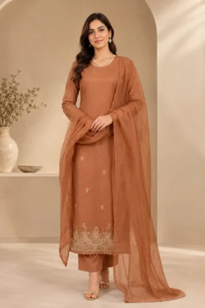 Coffee Brown Burberry Shimmer salwar suit
