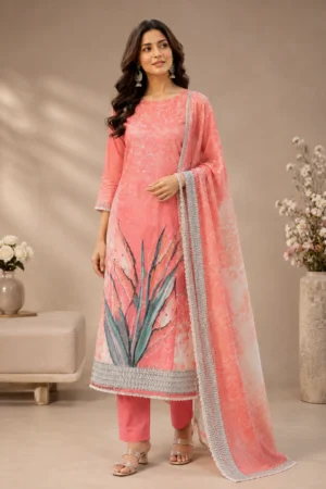 Peach Coral Jam Satin salwar suit