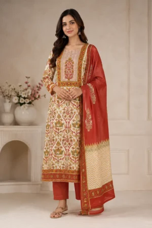 Multi-colour Jam Satin salwar suit